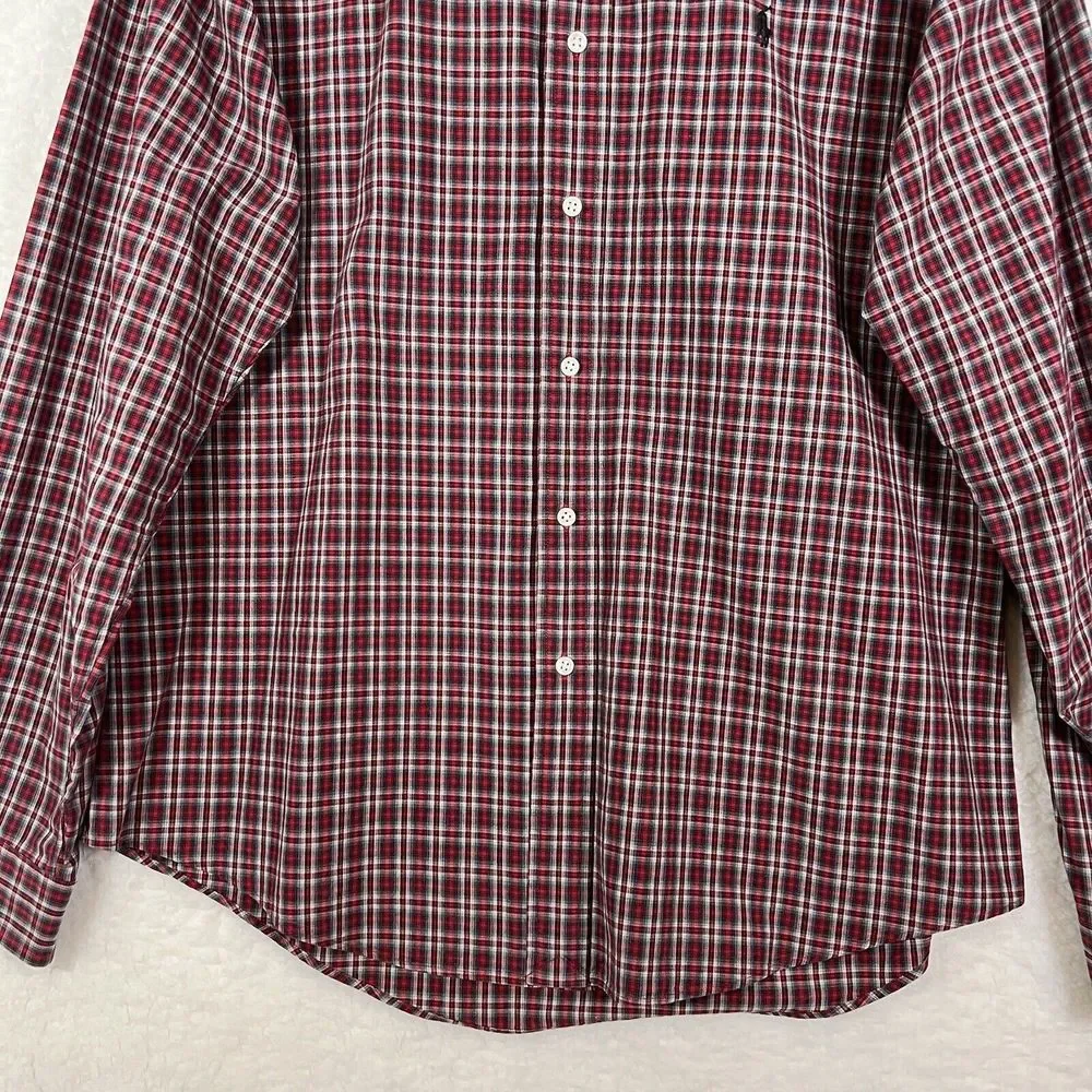 Ralph Lauren Men's Custom Fit Red Long Sleeve Button‎ Down Plaid Shirt Size XL